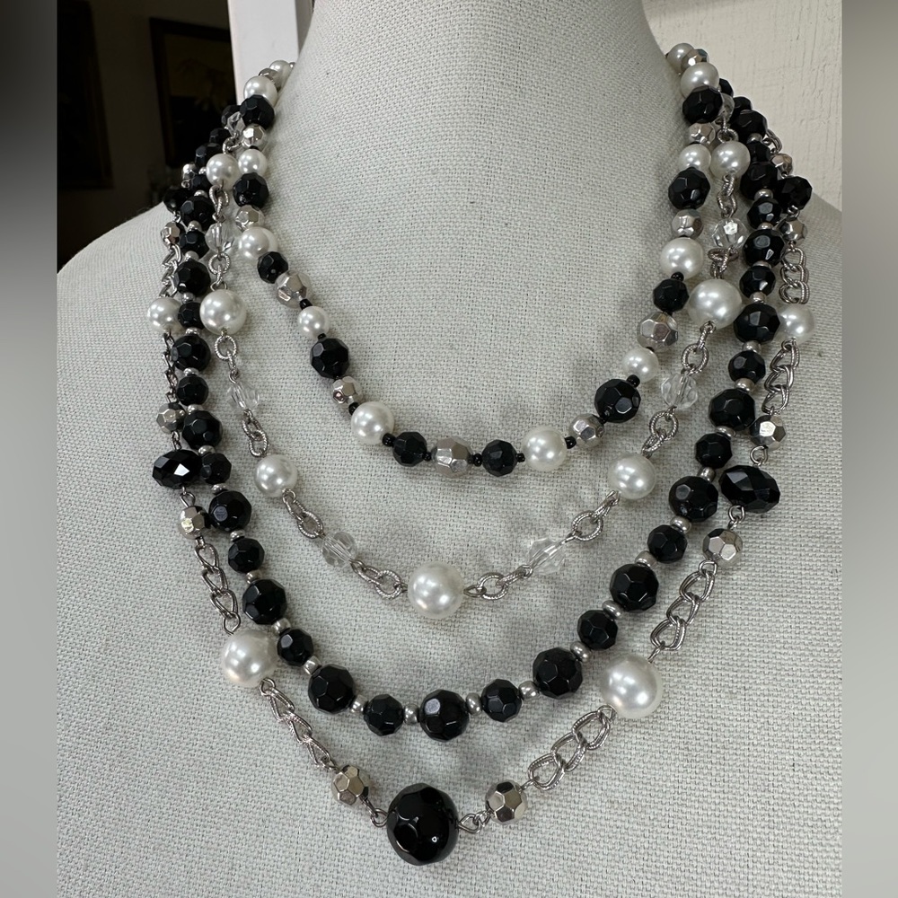 Multi strand black and white bead necklace